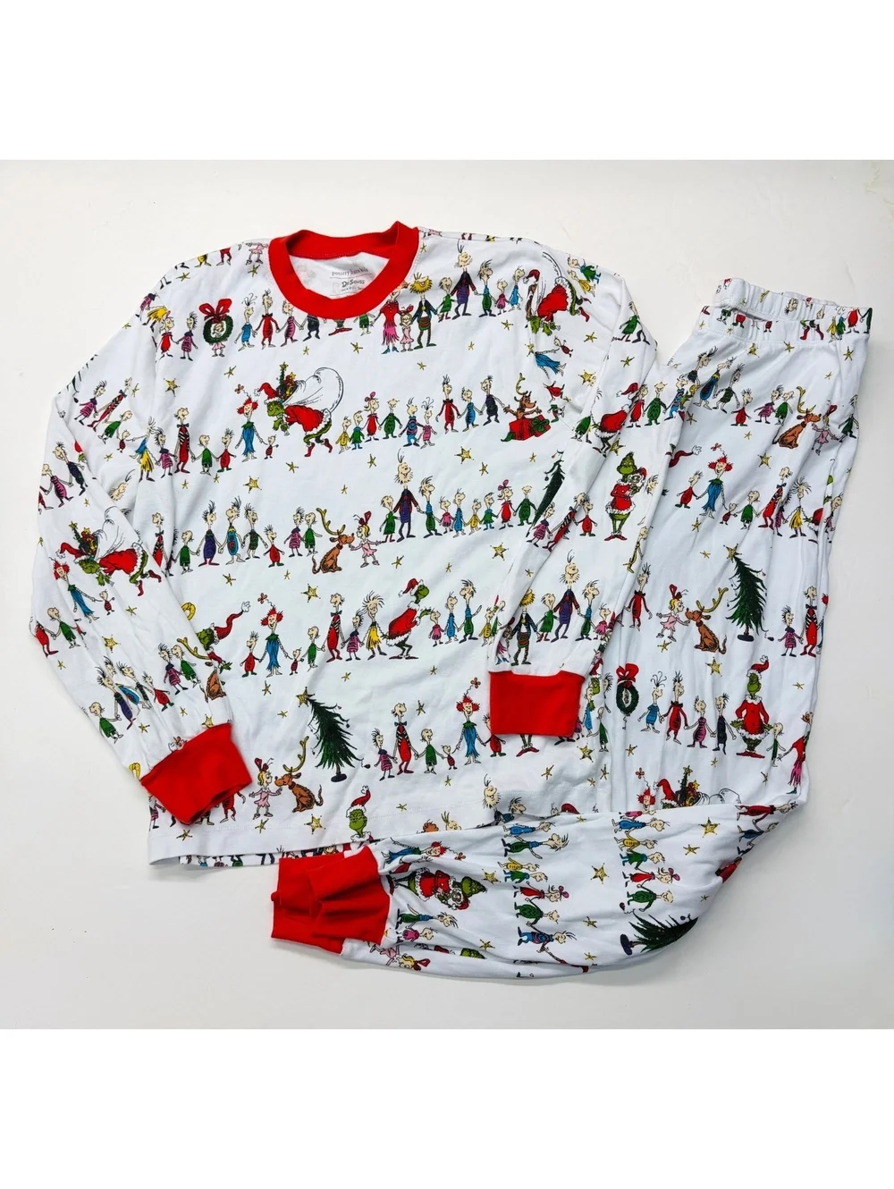 Pottery Barn Kids Dr. Seuss Grinch Adults Pajama Set White Red Christmas Holiday
